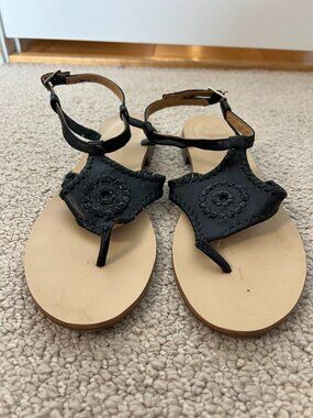 Jack Rodgers Sandals with Ankle Strap Black Size 8
